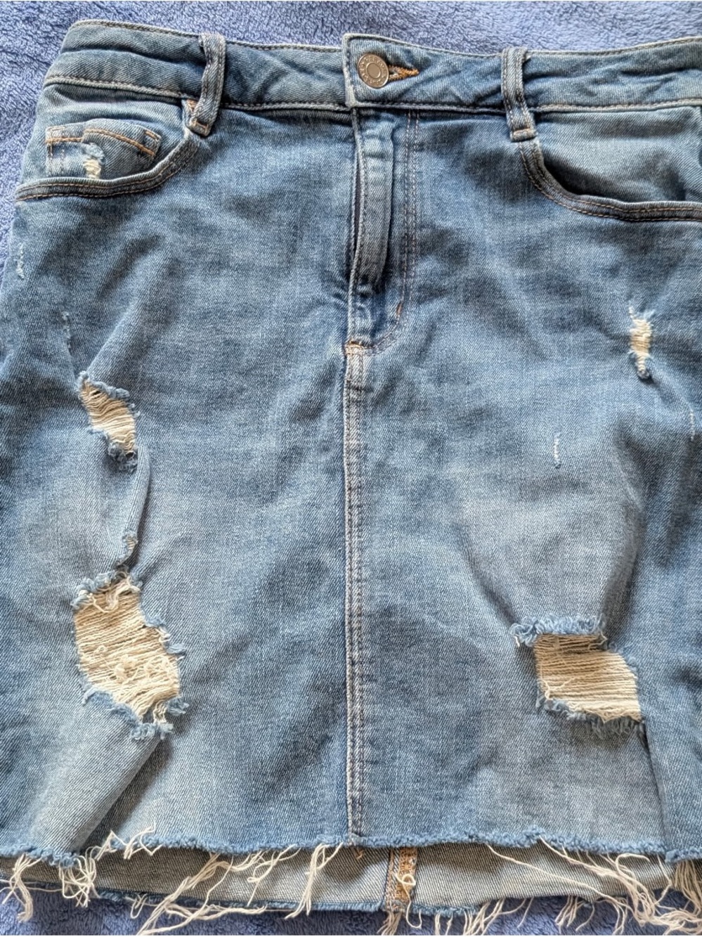 Garage Distressed Light Blue Denim Skirt